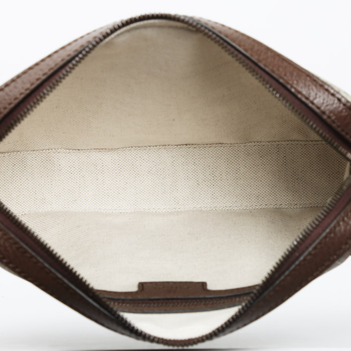 Gucci   pouch  monogram canvas  and brown leather - Detail D4