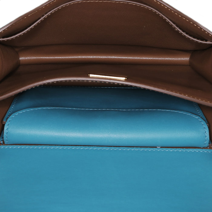 Borsa a tracolla Prada Cahier in pelle blu e rafia - Detail D2