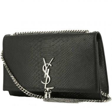 Kate Monogramme SAINT LAURENT KATE SMALL POMPON BAG Black Leather