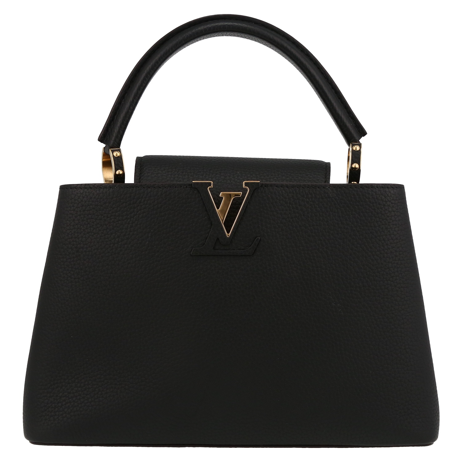 Borsa Louis Vuitton Capucines MM in pelle taurillon clemence nera e profili rosa - Detail D2