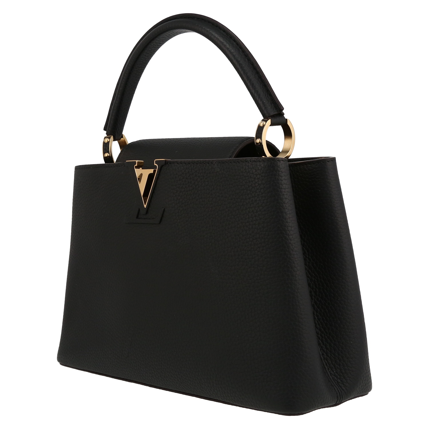Borsa Louis Vuitton Capucines MM in pelle taurillon clemence nera e profili rosa - Detail D3