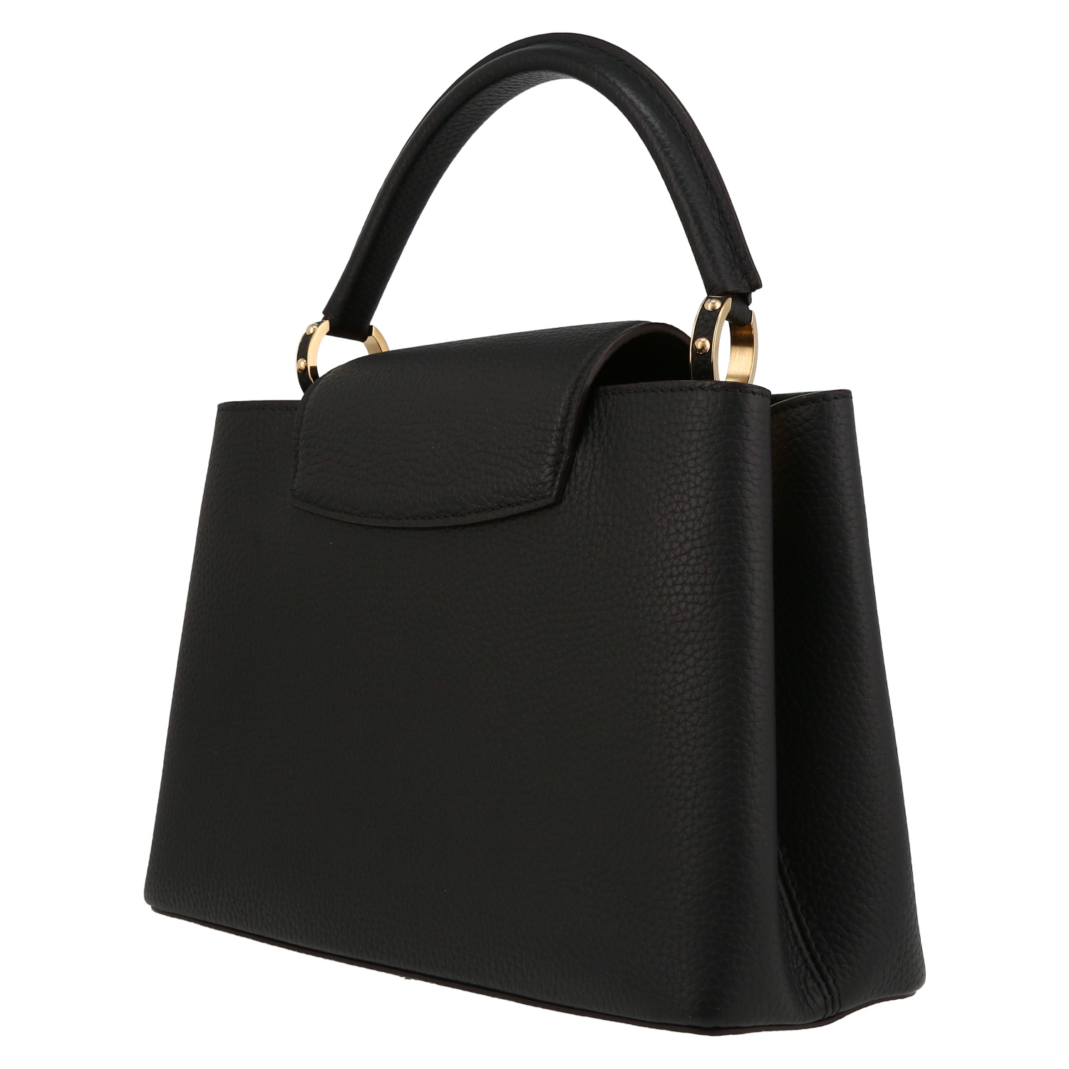 Bolso de mano Louis Vuitton  Capucines MM en cuero taurillon clémence negro y junco rosa - Detail D5