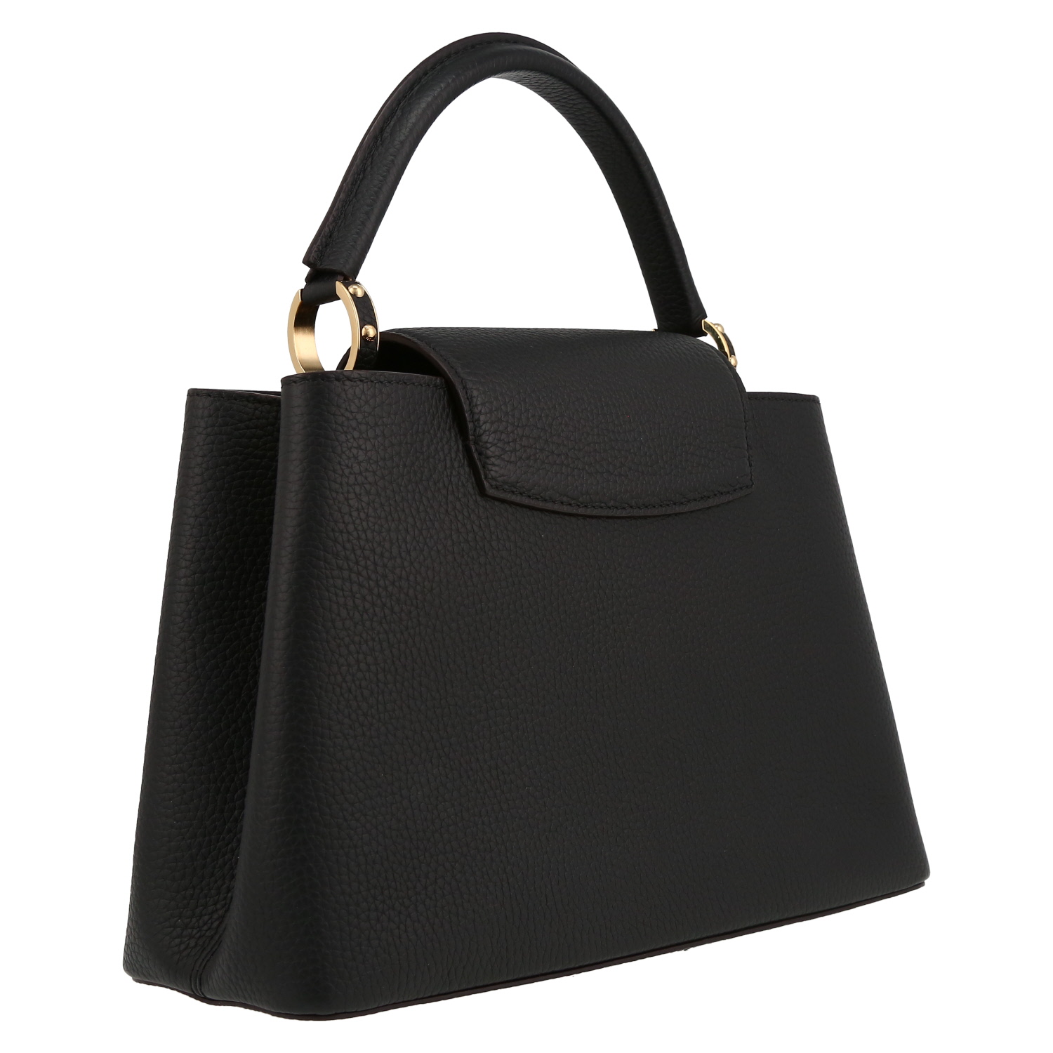 Borsa Louis Vuitton Capucines MM in pelle taurillon clemence nera e profili rosa - Detail D6