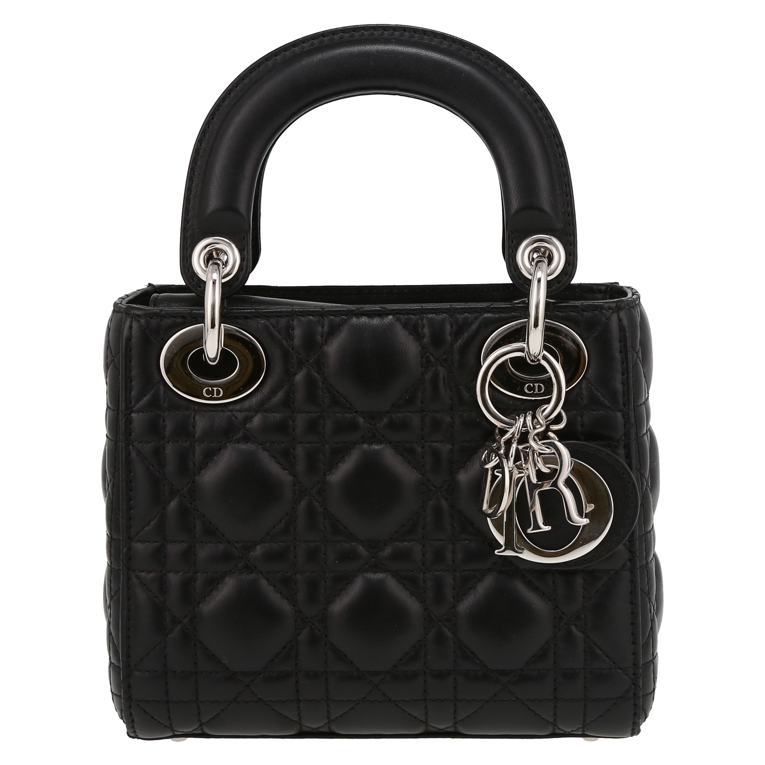 Bolso bandolera Dior  Mini Lady Dior en cuero cannage negro - Detail D2