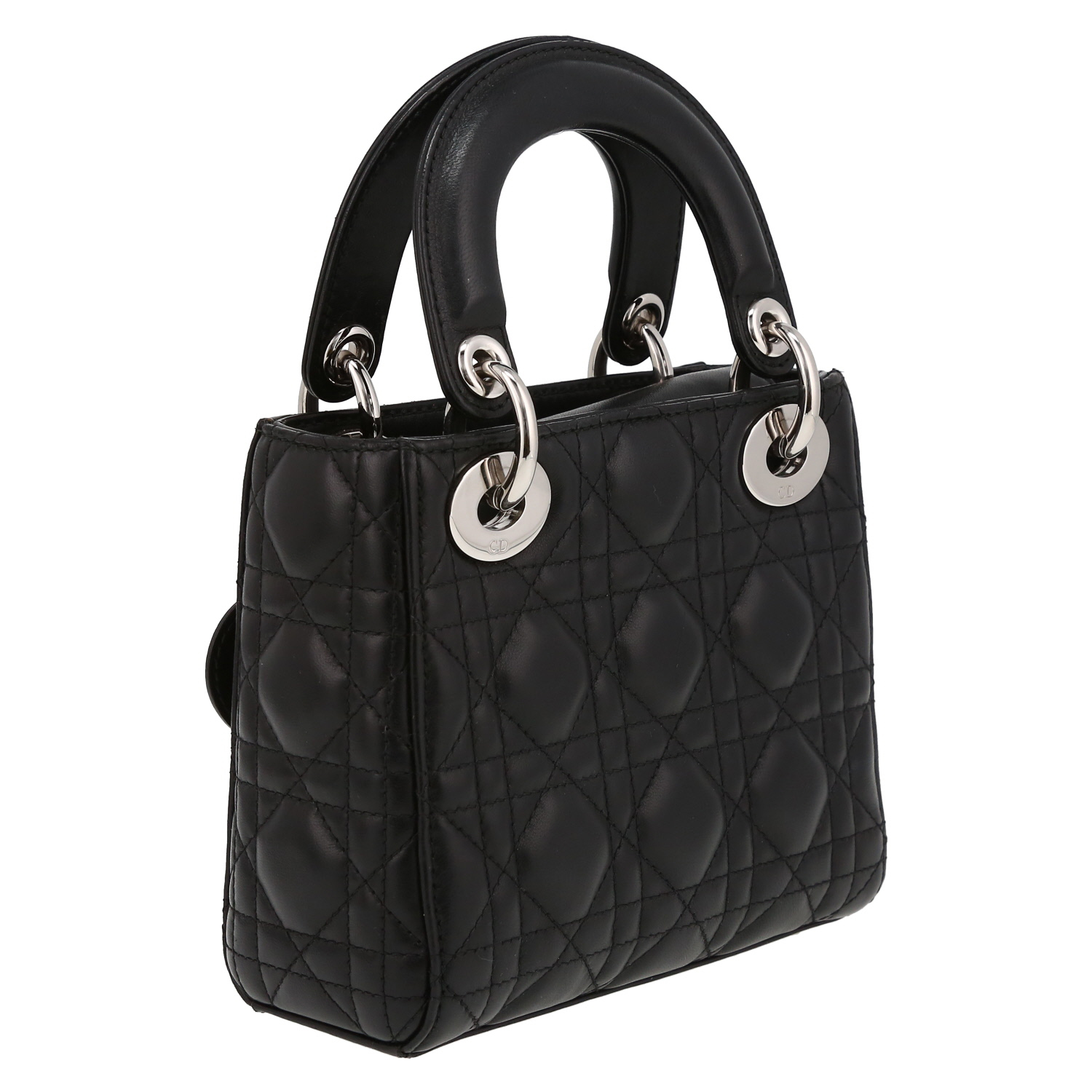 Borsa a tracolla Dior  Mini Lady Dior in pelle cannage nera - Detail D6