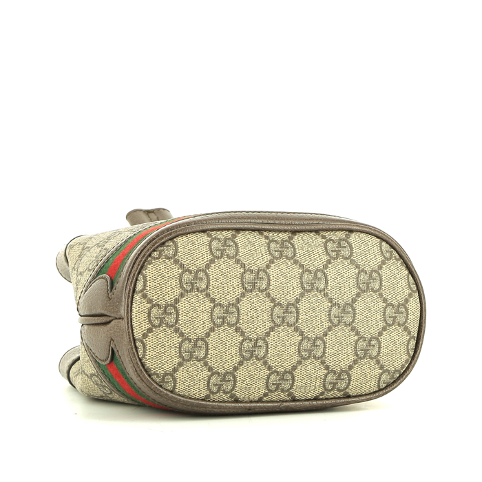 Bolso de mano Gucci   en tejido "sûpreme GG" beige y cuero marrón - Detail D4