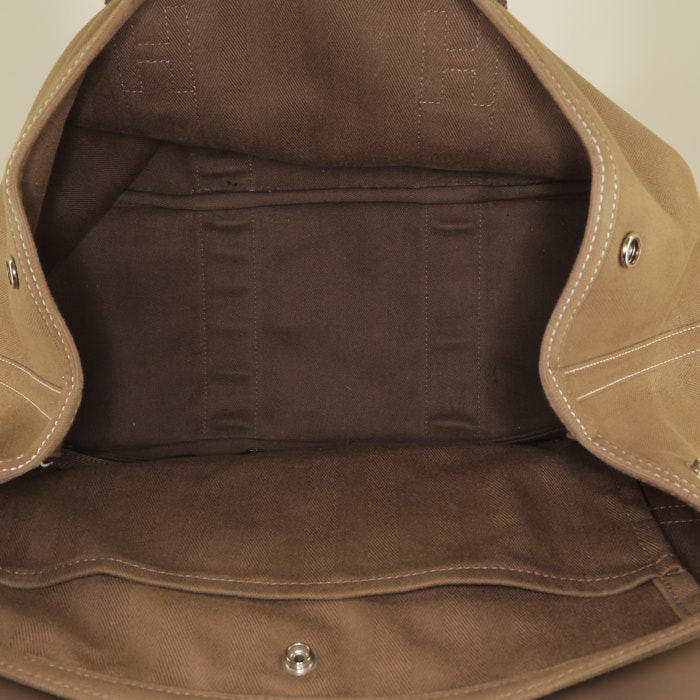 Sac cabas Hermès  Valparaiso en cuir beige et toile beige - Detail D2