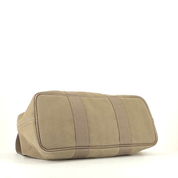 Hermès  Valparaiso shopping bag  in beige leather  and beige canvas - Detail D4