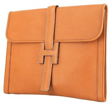 Bolsito de mano Hermès  Jige en cuero Courchevel color oro