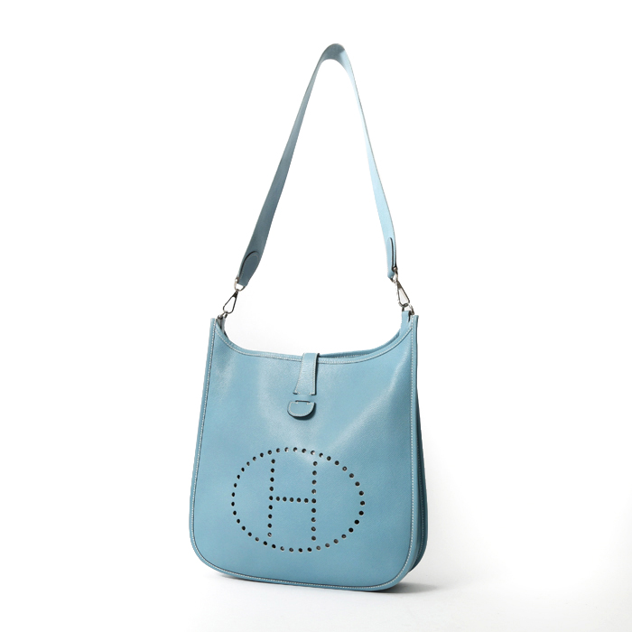 Bolso bandolera Hermès  Evelyne en cuero togo azul - Detail D2