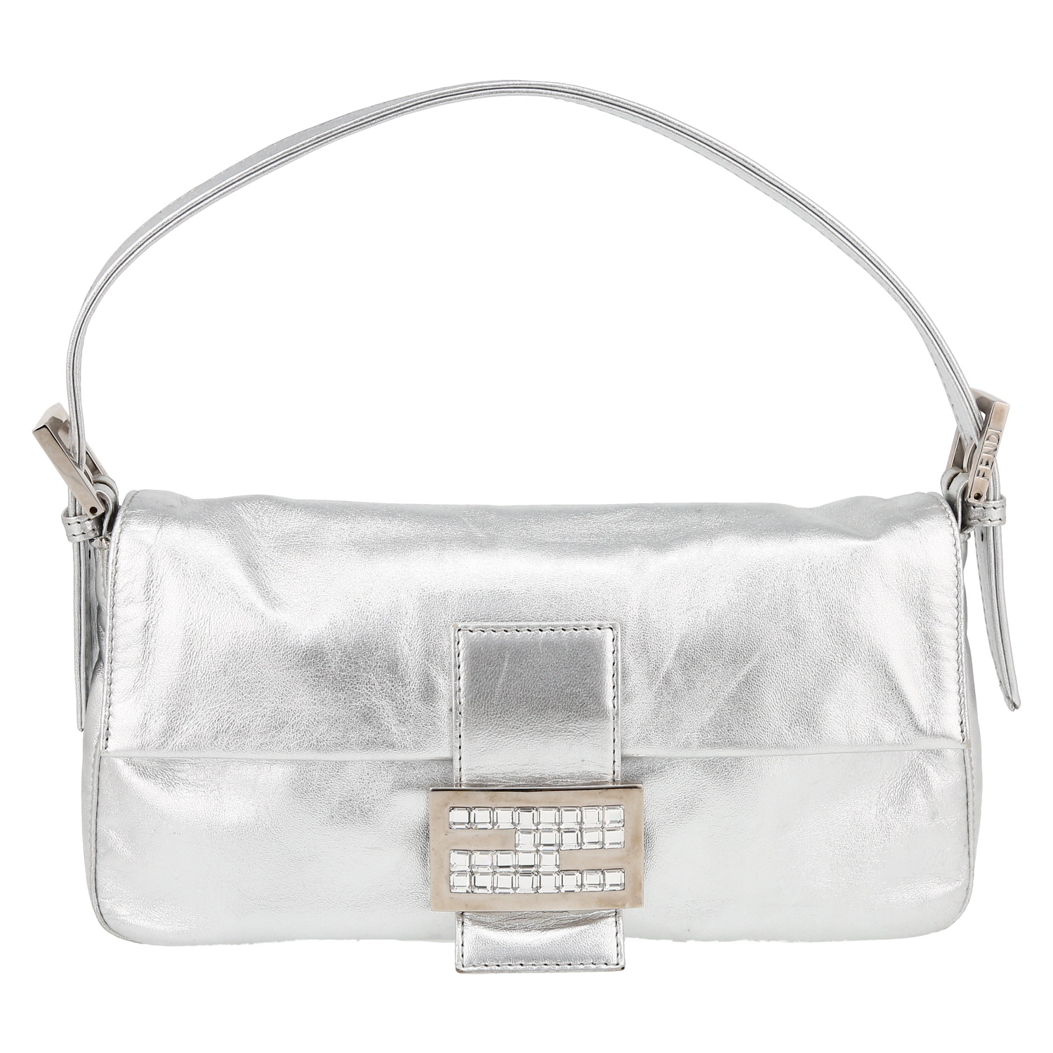 Bolso de mano Fendi  Baguette en cuero plateado - Detail D2