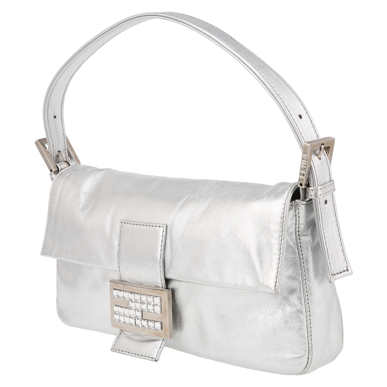 Sac à main Fendi  Baguette en cuir argenté - Detail D3