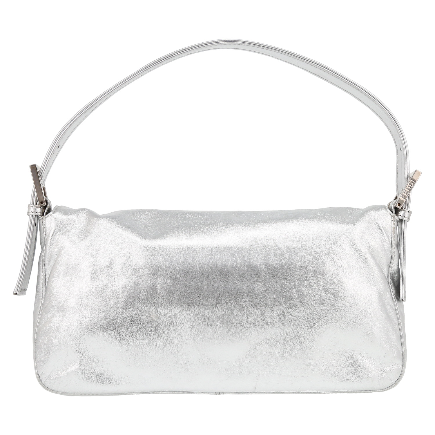 Bolso de mano Fendi  Baguette en cuero plateado - Detail D7