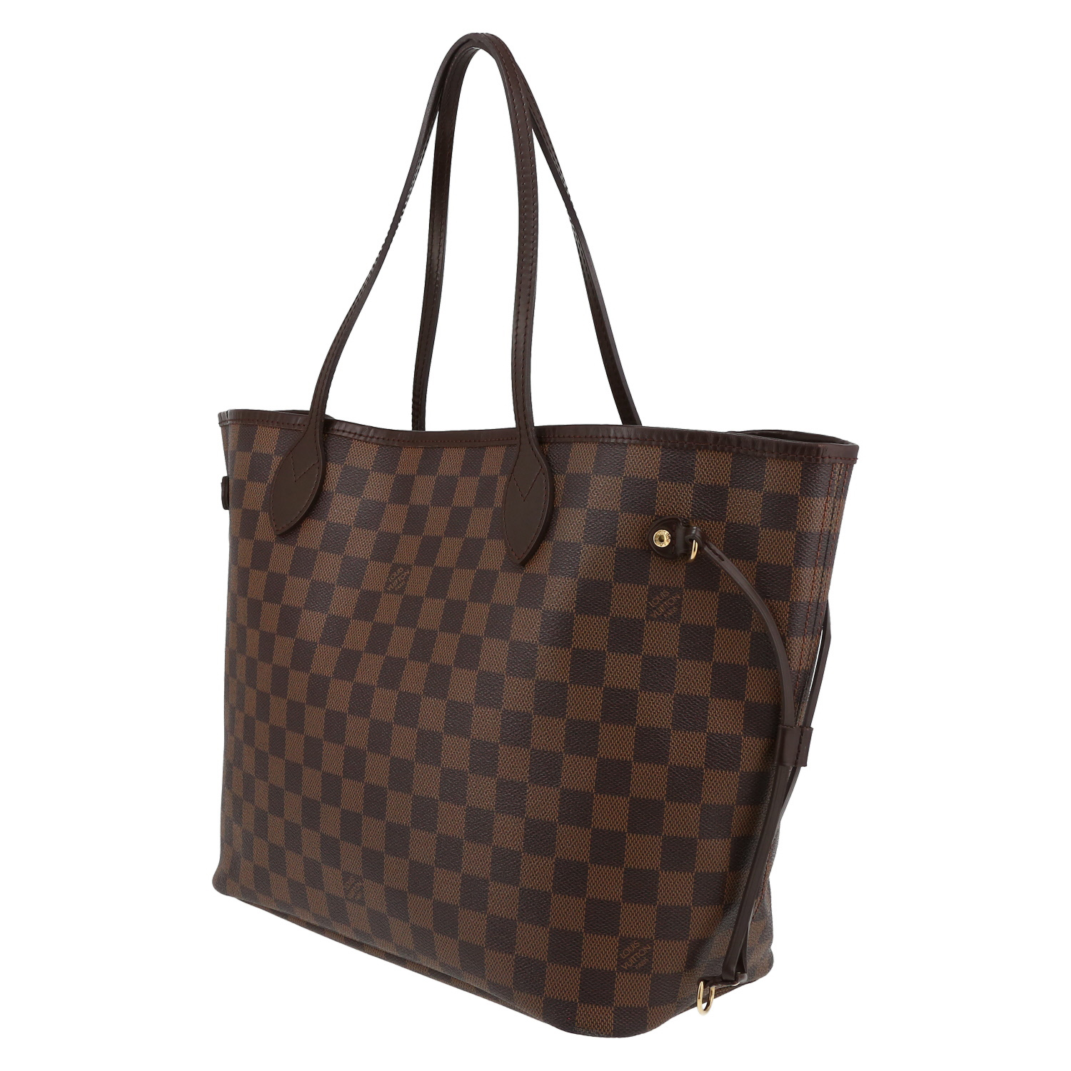 Louis Vuitton  Neverfull shopping bag  in ebene damier canvas  and brown leather - Detail D3