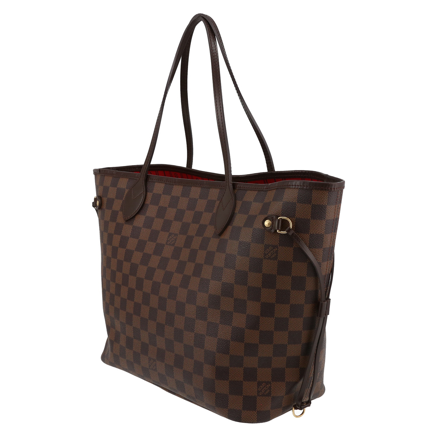 Louis Vuitton  Neverfull shopping bag  in ebene damier canvas  and brown leather - Detail D5