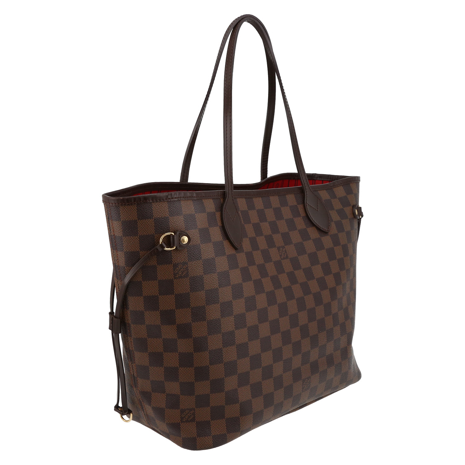 Sac cabas Louis Vuitton  Neverfull en toile damier ébène et cuir marron - Detail D6