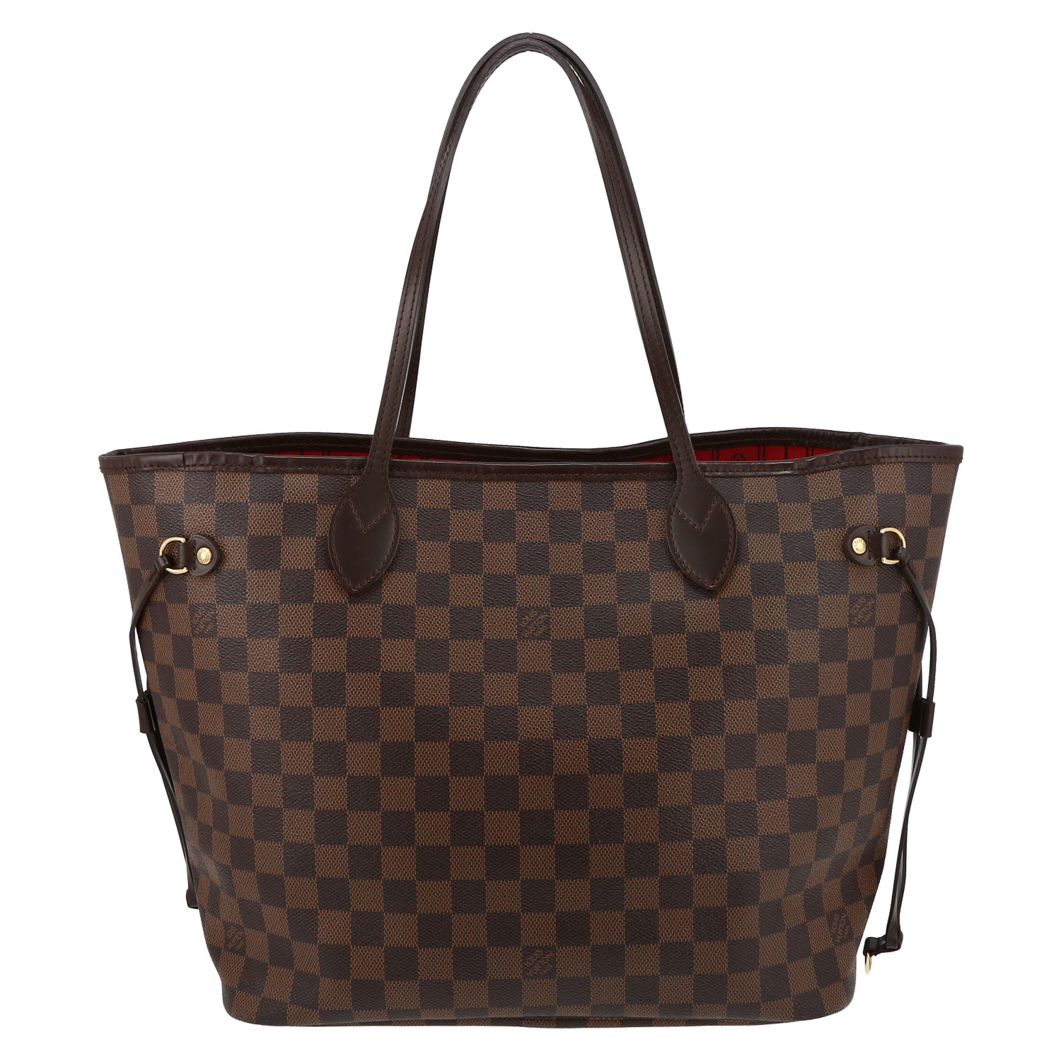 Shopping bag Louis Vuitton  Neverfull in tela a scacchi ebana e pelle marrone - Detail D7