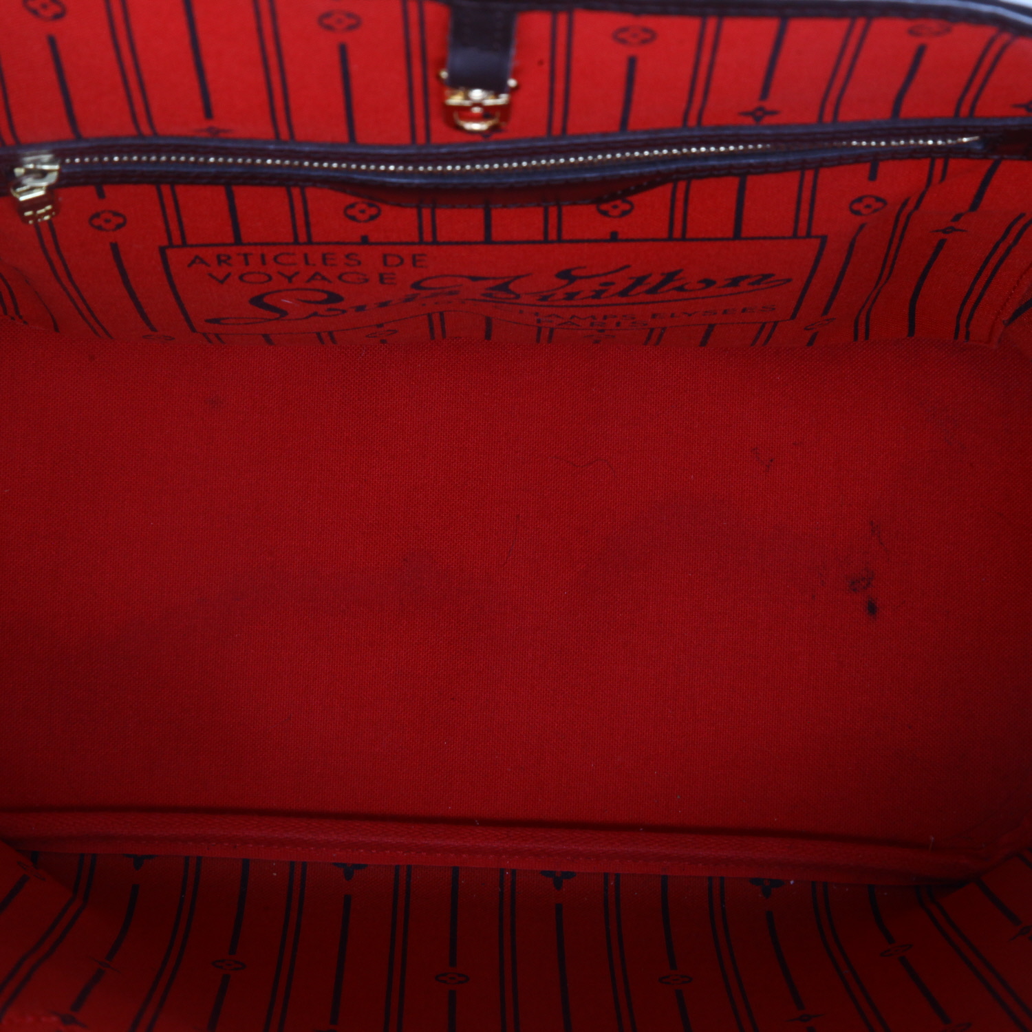 Sac cabas Louis Vuitton  Neverfull en toile damier ébène et cuir marron - Detail D8