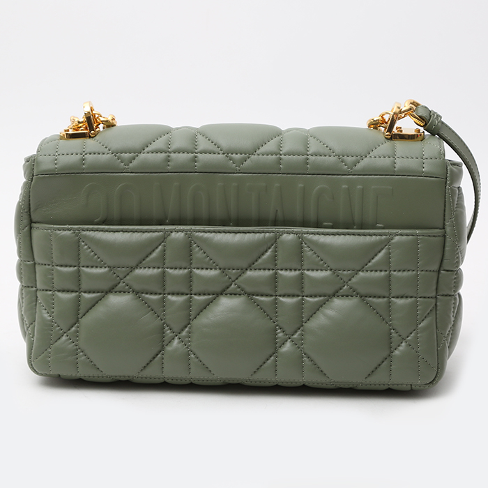 Dior Caro medium model shoulder bag in olive green quilted leather - Detail D9