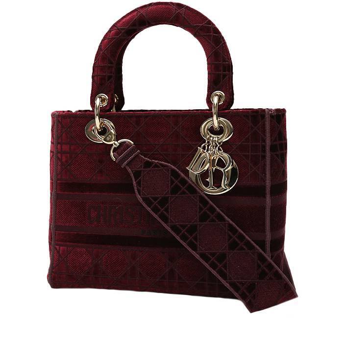 Bolso de mano Dior  Lady Dior modelo mediano  en terciopelo color burdeos - 00pp