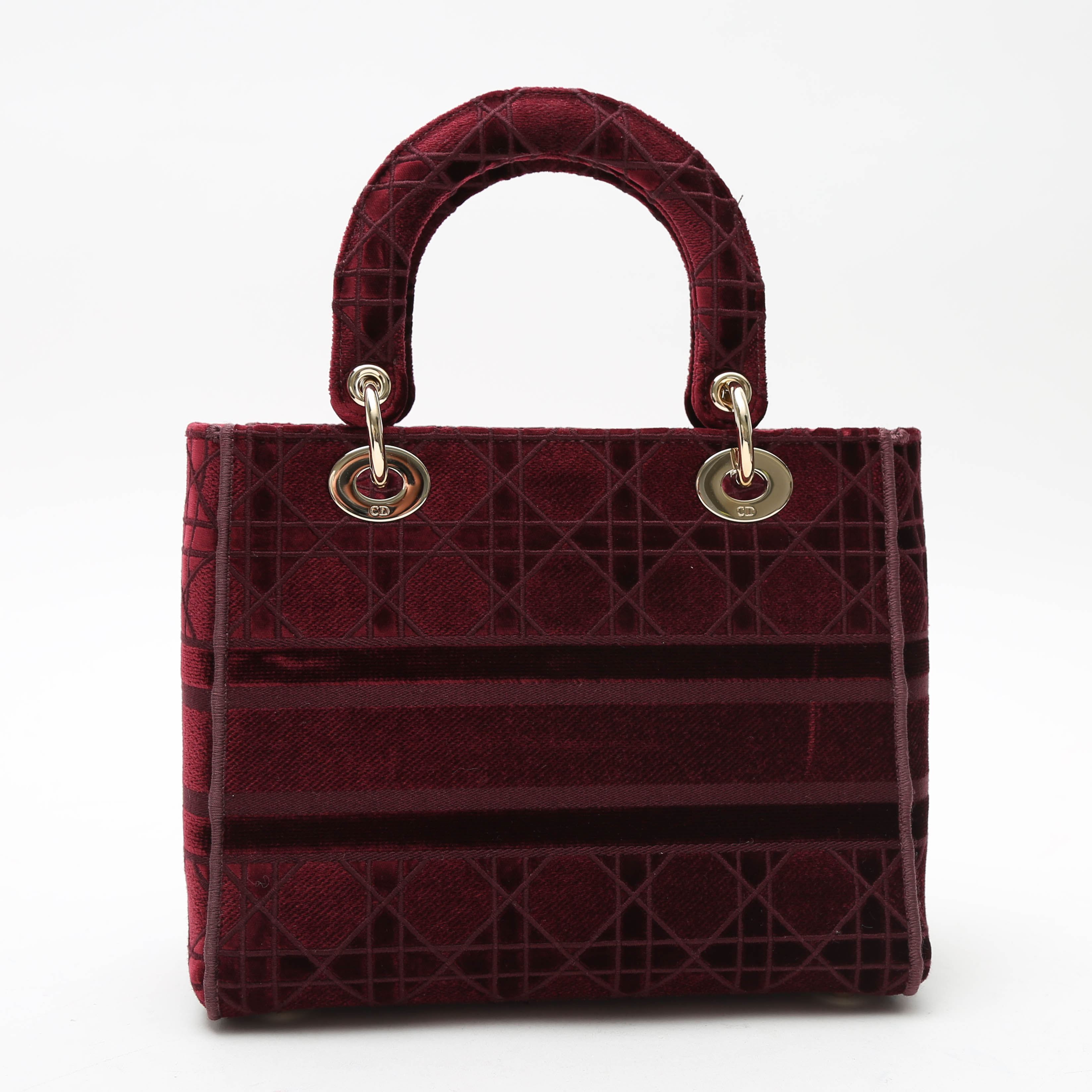 Sac à main Dior Lady Dior moyen modèle en velours bordeaux - Detail D7