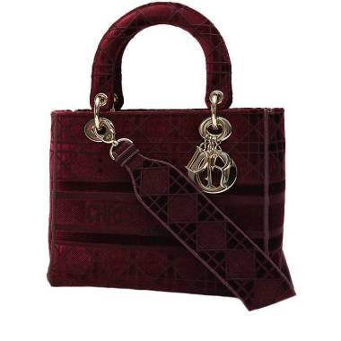 Borsa Dior  Lady Dior modello medio  in velluto bordeaux