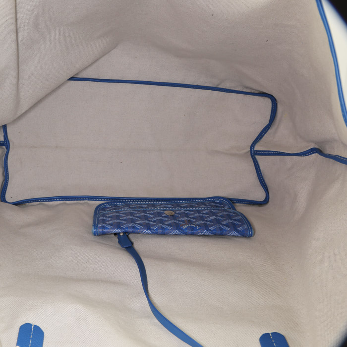 Sac cabas Goyard  Saint-Louis en toile Goyardine bleue et cuir bleu - Detail D2