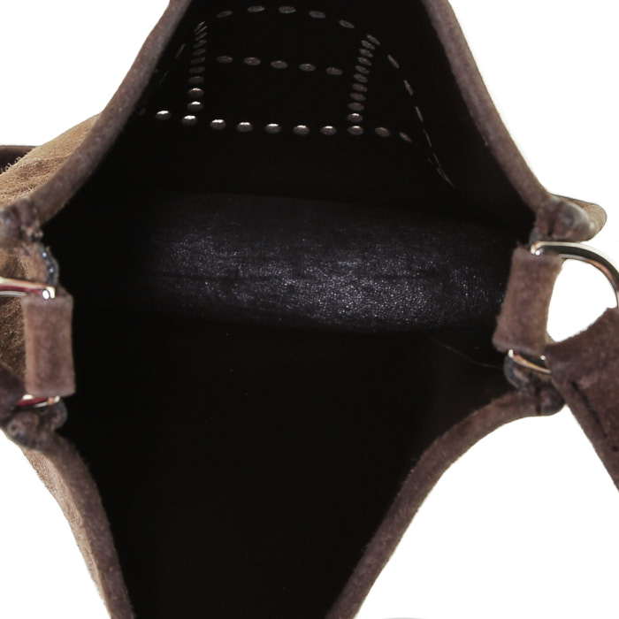 Sac bandoulière Hermès  Mini Evelyne en veau doblis marron - Detail D2