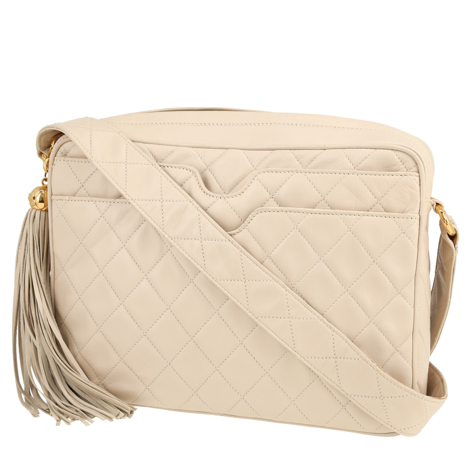 Chanel 1990s Cream Quilted Leather Crossbody Bag