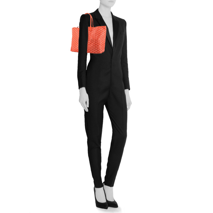 Goyard  Saint-Louis shopping bag  in orange Goyard canvas  and orange leather - Detail D1