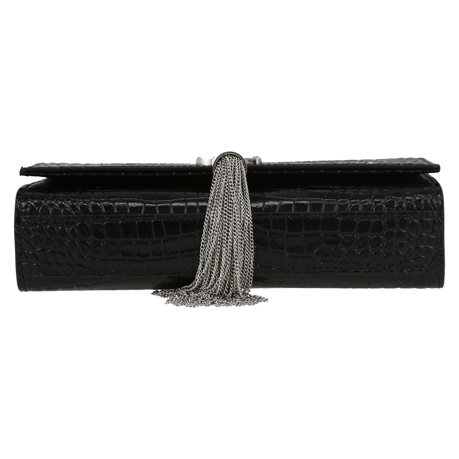 Borsa a tracolla Saint Laurent  Kate Pompon in pelle nera - Detail D1