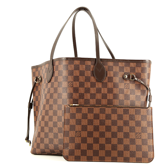 Shopping bag Louis Vuitton  Neverfull in tela a scacchi ebana e pelle marrone - Detail D2