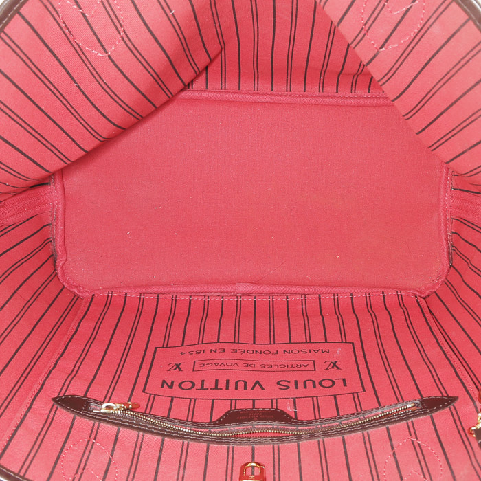 Bolso Cabás Louis Vuitton  Neverfull en lona a cuadros ébano y cuero marrón - Detail D3