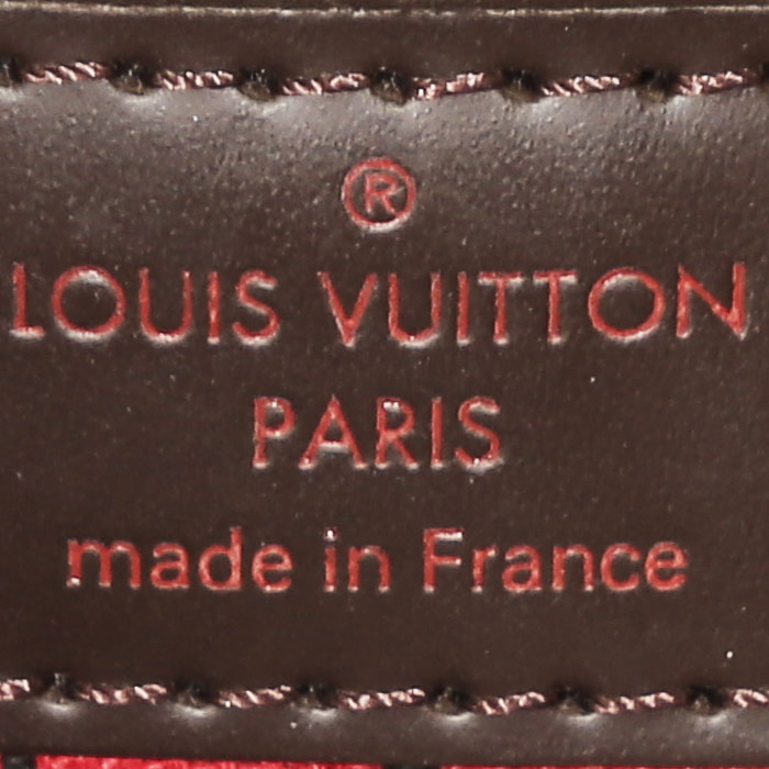 Sac cabas Louis Vuitton  Neverfull en toile damier ébène et cuir marron - Detail D4