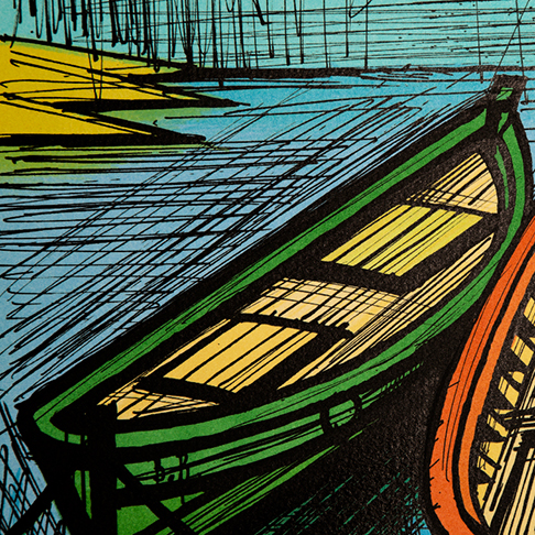 Bernard Buffet, "Deux barques", lithograph in colors on paper, signed and annotated EA, Saint-Tropez serie, of 1979 - Detail D1