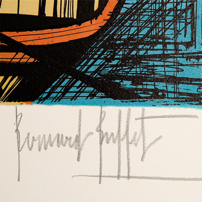 Bernard Buffet, "Deux barques", lithograph in colors on paper, signed and annotated EA, Saint-Tropez serie, of 1979 - Detail D2