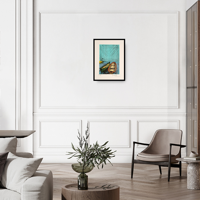 Bernard Buffet, "Deux barques", lithograph in colors on paper, signed and annotated EA, Saint-Tropez serie, of 1979 - Detail D4