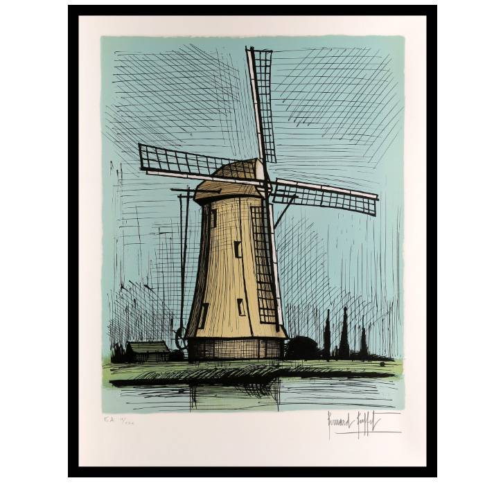 Bernard Buffet (1928-1999), Moulin hollandais - 1985, Lithographie en couleurs sur papier - 00pp