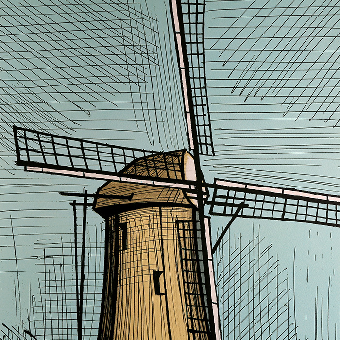 Bernard Buffet (1928-1999), Moulin hollandais - 1985, Lithograph in colors on paper - Detail D1
