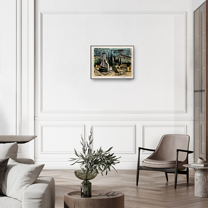 Bernard Buffet, "La fontaine de la Baume", lithographie en couleurs sur papier, signée et annotée EA, de 1987 - Detail D4