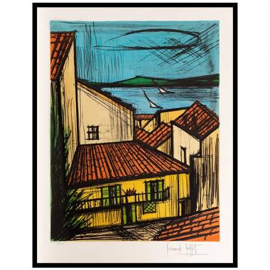 Bernard Buffet, "Saint-Tropez, les toits et la baie", lithographie en couleurs sur papier, signée et annotée EA, de 1991