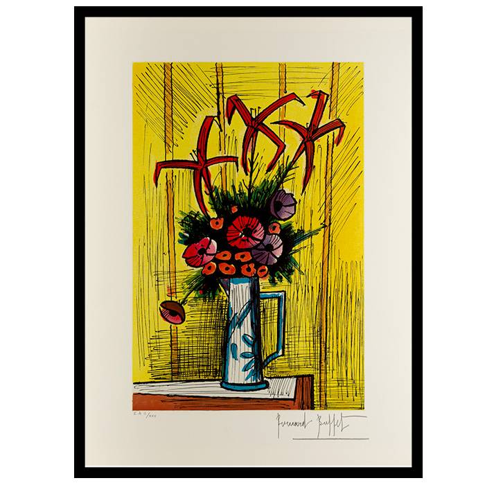 Bernard Buffet (1928-1999), Fleurs dans un pichet II - 1994, Lithographie en couleurs sur papier - 00pp