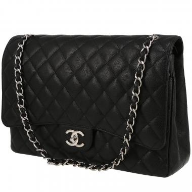 Borsa Chanel  Timeless Maxi Jumbo in pelle martellata e trapuntata nera