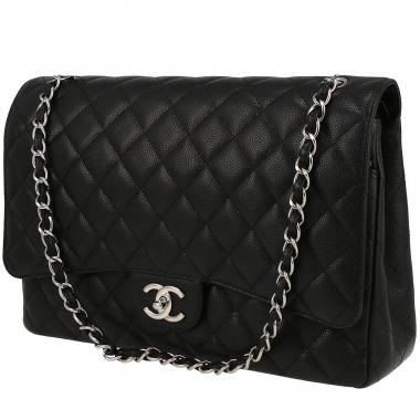 Chanel Timeless Maxi Jumbo Handbag in Black Quilted Grained Leather