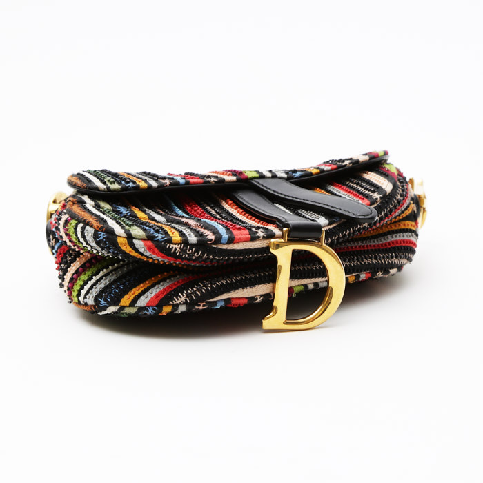 Dior  Saddle handbag  in black leather  and multicolor canvas - Detail D5
