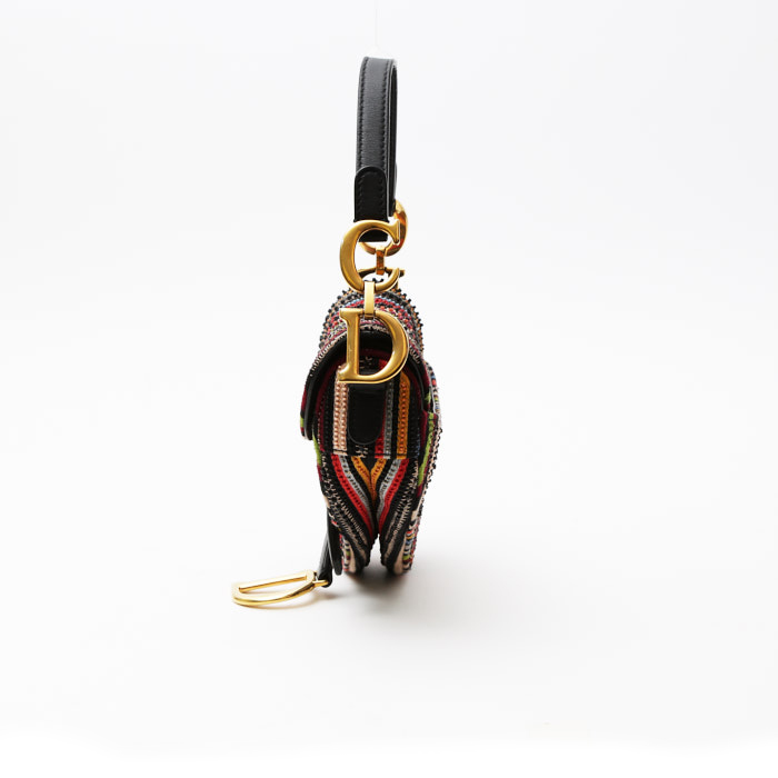 Dior  Saddle handbag  in black leather  and multicolor canvas - Detail D6