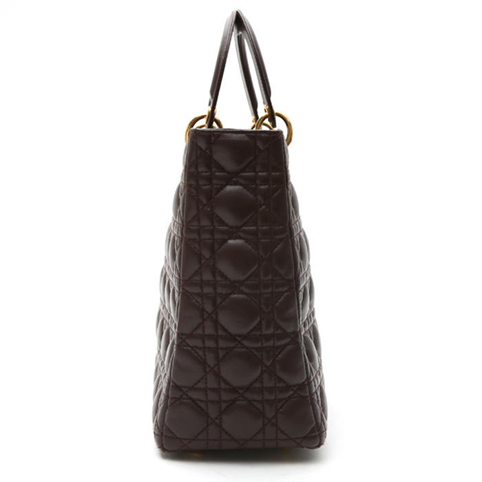 Dior  Lady Dior handbag  in brown leather cannage - Detail D7