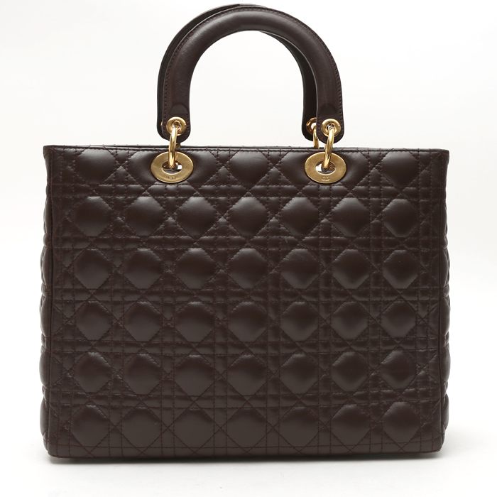 Dior  Lady Dior handbag  in brown leather cannage - Detail D8