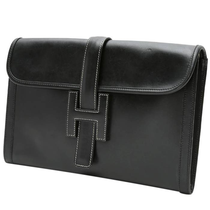 Hermès Jige pouch in black box leather