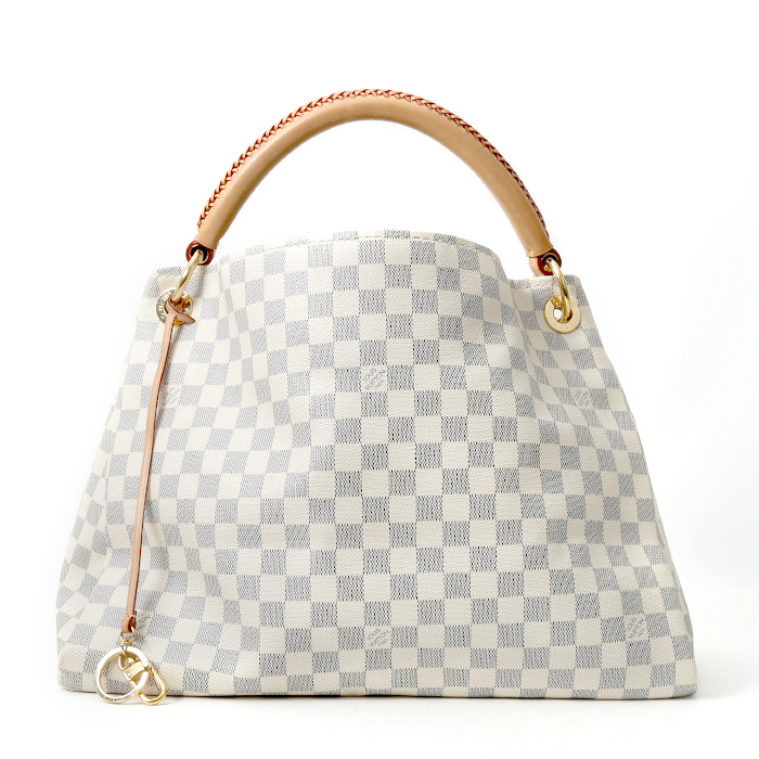 Sac à main Louis Vuitton  Artsy moyen modèle  en toile damier azur et cuir naturel - Detail D7